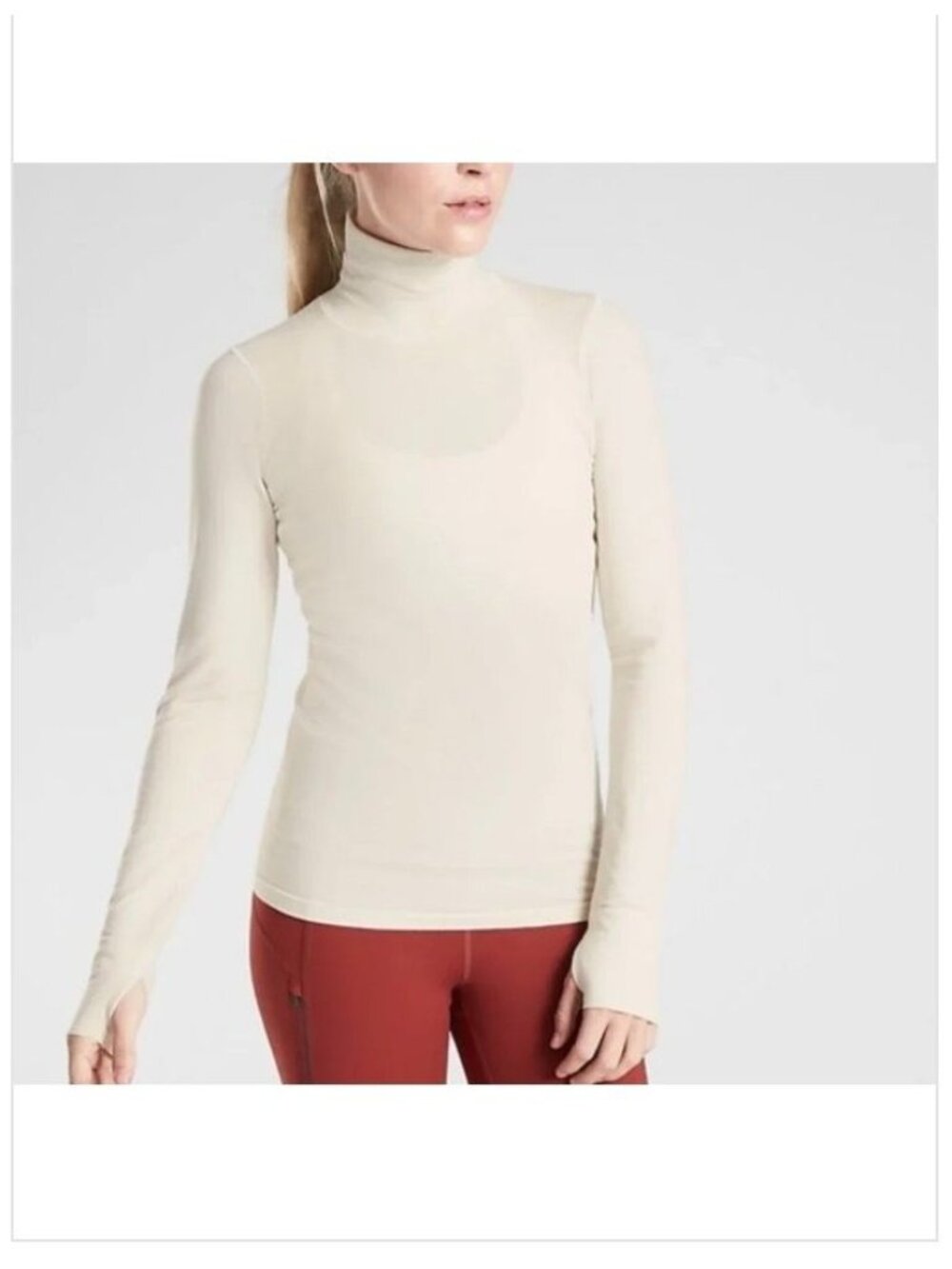 Athleta Foresthill Ascent Turtleneck Top M Wool Blend Cream Athleisure Active